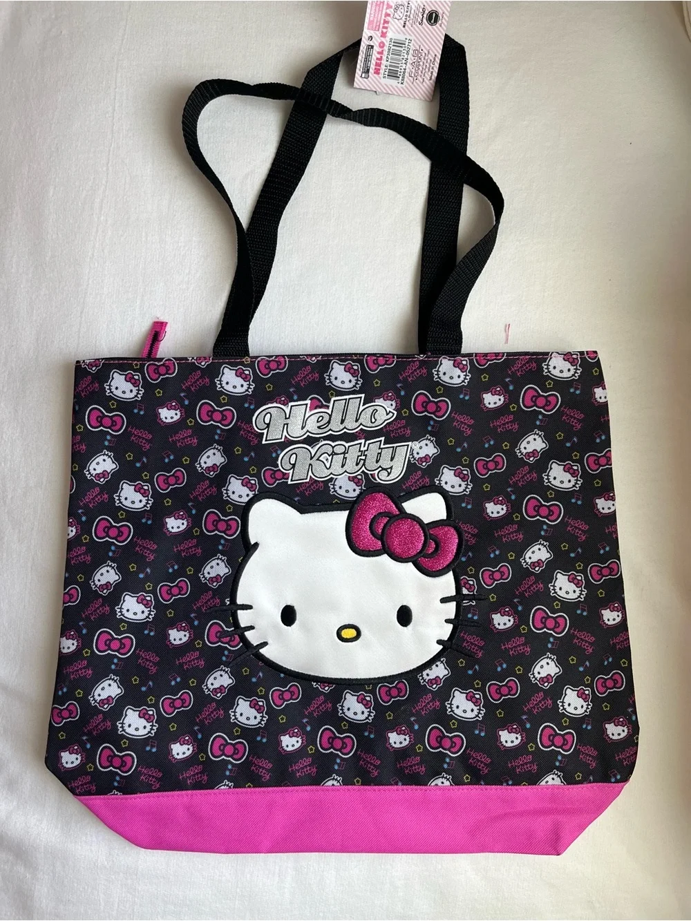 Vintage Hello Kitty Black & Pink Tote Bag Y2K Deadstock